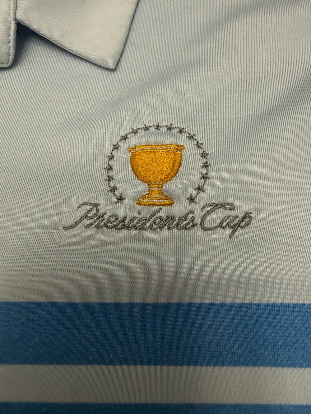 Nike Golf Dri-FIT Presidents Cup Polo Shirt XXL Blue White Striped Performance - Picture 6 of 8